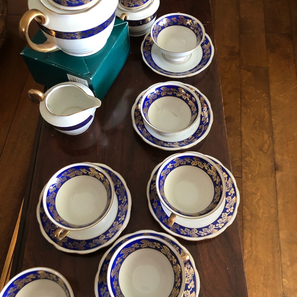 Mitterteich Bavaria  Cobalt Blue and Gold PorcelainCoffee PotCup and Saucer Set